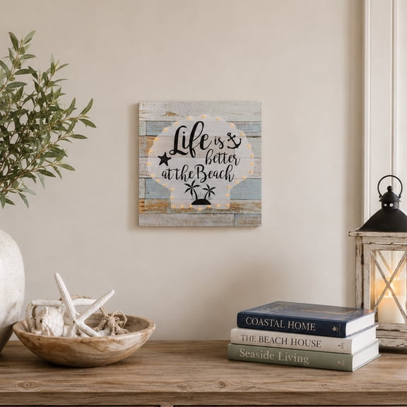 Northlight Battery Operated LED Lighted Beach Wall Art Plaque 12" x 12"