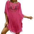 thumbnail image 1 of FhsagQ Plus Size Cover Up for Women 3X Womens Solid Color Patchwork Beach Dress Small Tassel Short Beach Cover Up Womens Cover Up Robe Cover Up for Women Plus Size Red One Size, 1 of 7