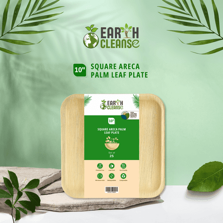 Earth Cleanse 10" Square Areca Palm Leaf Plate ,200 Pack