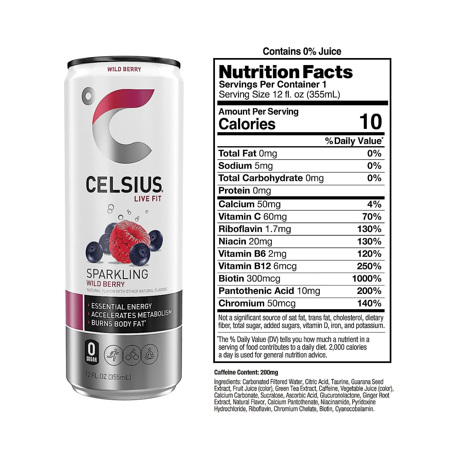CELSIUS Sparkling Wild Berry, Functional Essential Energy Drink, 12 Fl Oz Pack of 24