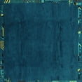 thumbnail image 1 of Ahgly Company Machine Washable Indoor Square Abstract Turquoise Blue Modern Area Rugs, 4' Square, 1 of 4