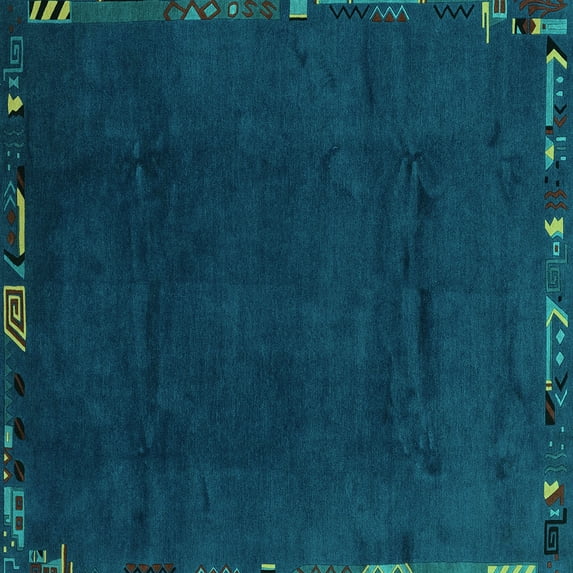 Ahgly Company Machine Washable Indoor Square Abstract Turquoise Blue Modern Area Rugs, 6' Square