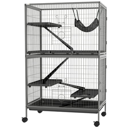 Zootealy Small Animal Cage With Wheels 5-Tier 50.5 Inch Steel Frame Hammock Ramp Removable Tray for Ferrets Chinchillas Sugar Gliders