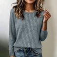 thumbnail image 2 of Qgtaibl Womens Ribbed Knit Long Sleeve Tops Crew Neck Soft Stretchy Lounge Blouse Loose Fit Basic Daily Pullover Shirts Light Blue L, 2 of 7