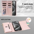 thumbnail image 5 of Phone Case for iPhone 16 Plus Wallet Cover with Crossbody Strap and Wrist Strap, Card Slots Stand PU Leather Flip Magnetic Buckle Zipper Pocket for iPhone 16 Plus Case Women Girls, Rosegold, 5 of 6