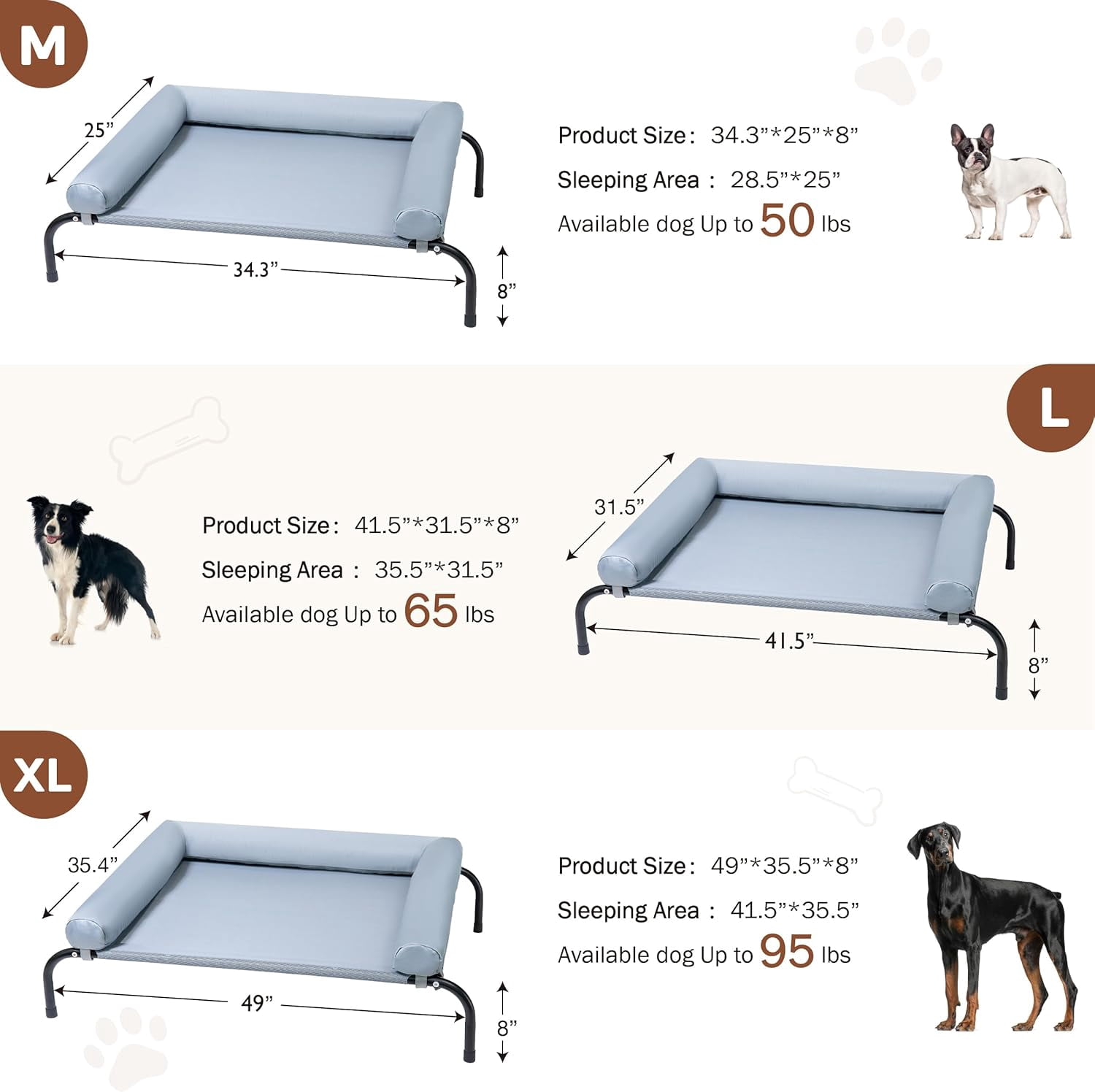 Cooling Elevated Dog Bed with Pillows,Portable Washable Raised Dog Cot with Chew Proof Mesh and Metal Frame,No-Slip Rubber Feet for Indoor & Outdoor Use,XLarge,Gray