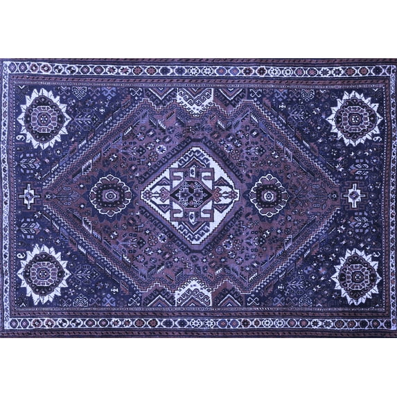 Ahgly Company Machine Washable Indoor Rectangle Persian Blue Traditional Area Rugs, 5' x 8'