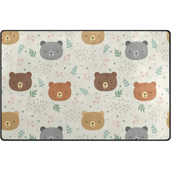 SKYSONIC Lightweight Soft Area Rugs Teddy Bear Leaves Floor Mat for Kids Playing Room Hardwood Floor Living Room Nursery Rugs, 60x39 in