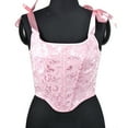thumbnail image 3 of asdoklhq 2026 Summer Fall Womens Tops under $5 Women Casual Sexy Eyelet Lace-up Floral Print Fishbone Court Vintage Corset Straps Tank Top Shapewear Pink XXXL, 3 of 7