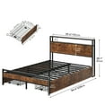 thumbnail image 2 of Uforic Brown Queen-Sized Metal Bed with Wooden Headboard,Charging Station, Four Storage Drawers, Perfect for Adults, 2 of 6