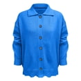 thumbnail image 7 of Women's Fashion Casual Solid-Colour Long-Sleeved Button-Front Knitted Collared Cardigan for Outerwear and Casual Everyday Use,Blue,2XL, 7 of 7