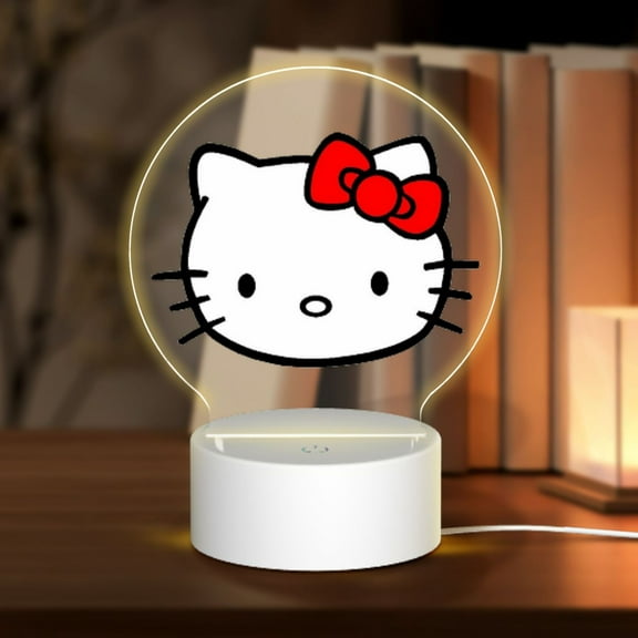 Hello Kitty Round Acrylic Night Light 3-Color Touch Control Sleep Light Table Lamp For Bedroom, Desk