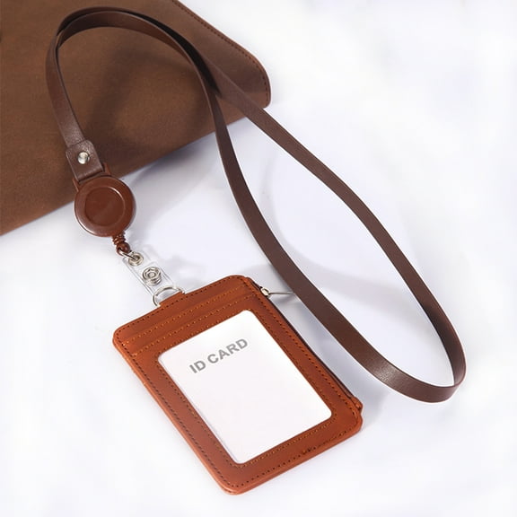 SEIWEI Card Holder Badge Cover with Key Ring PU Lanyard Telescopic Buckle Lanyard Card Holder Wallet