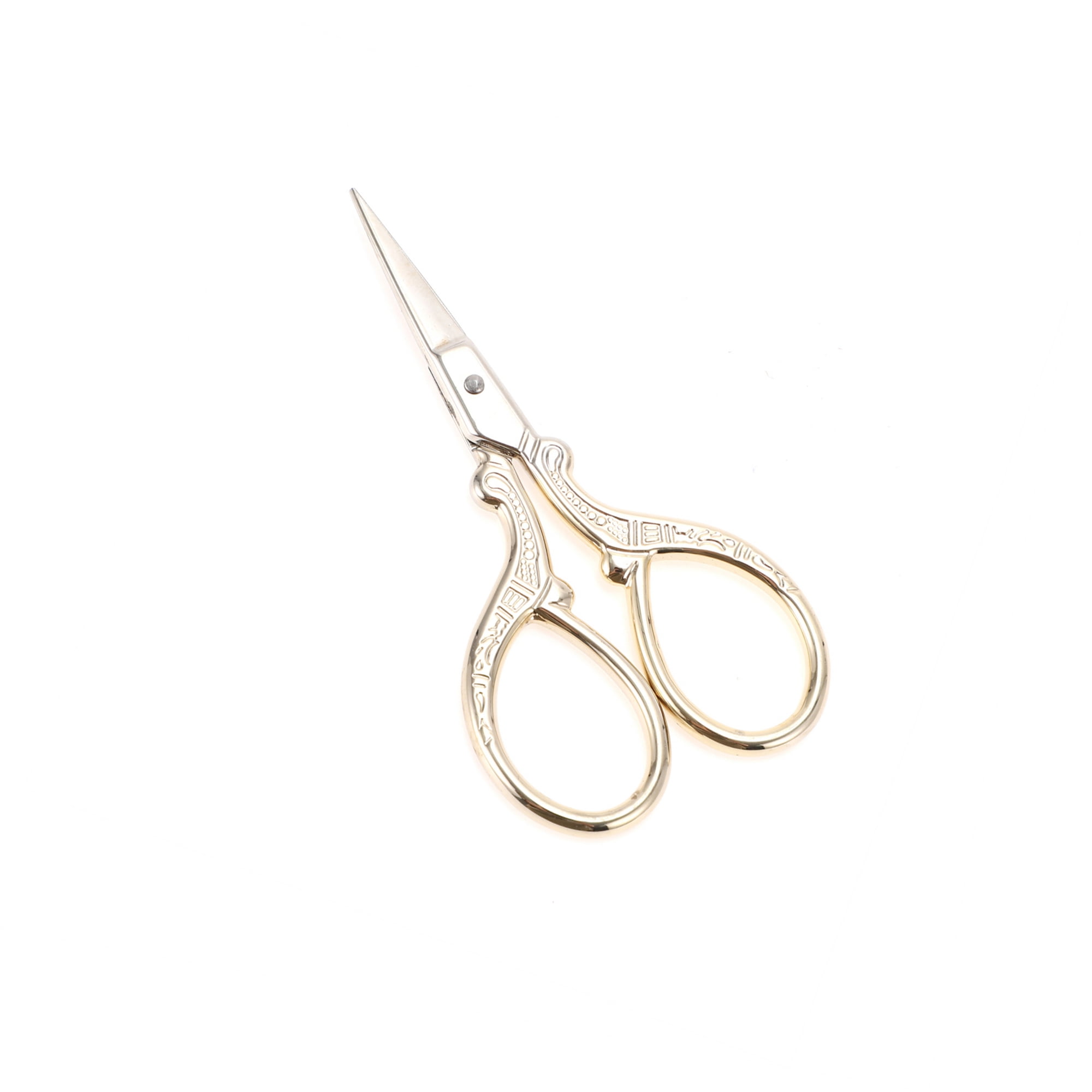 Unique Bargains 1 Pc Embossed Scissors Eyebrow Trimmer Bathroom Gold Tone