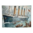 thumbnail image 5 of BCIIG  Nautical Tapestry Wall Hanging Vintage Classic Titanic Ship Ocean Scenery Watercolor Art Wall Hanging Tapestries Decor Bedroom Living Room Dorm Polyester Fabric Dark Blue, 5 of 6