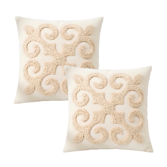 2 Pcs 17.7 x 17.7 in Decorative Tufted Pillow Covers, Cream White Boho Throw Cushion Covers with Hidden Zipper, Silk Cotton Blend for Living Room, Bedside, Sofa & Holiday Home Decor
