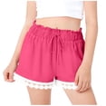 thumbnail image 4 of Ruffle Shorts Girls Elastic High Waisted Summer Short with Floral Lace Patterned Hem Casual Travel Vacation Beach Shorts with Pockets 5-6 Years, 4 of 5