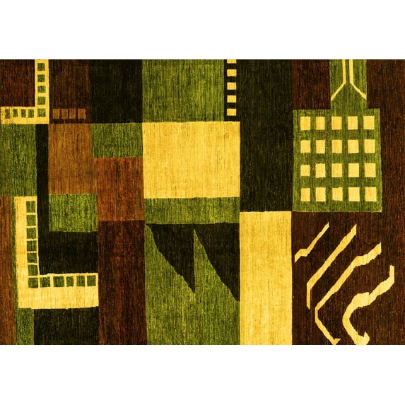 Ahgly Company Machine Washable Indoor Rectangle Oriental Yellow Modern Area Rugs, 5' x 7'