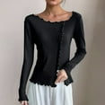 thumbnail image 6 of Feancey Ruffle Blouses for Women Soft Knitted Long Sleeve Sweater Tops Dressy Casual Split Hem Shirts Fall Trendy Going Out Tees Black Free Size, 6 of 6