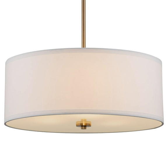 Kira Home Nolan 18" Drum Chandelier with White Fabric Shade, 3-Light Gold Pendant Light with Glass Diffuser, Cool Brass