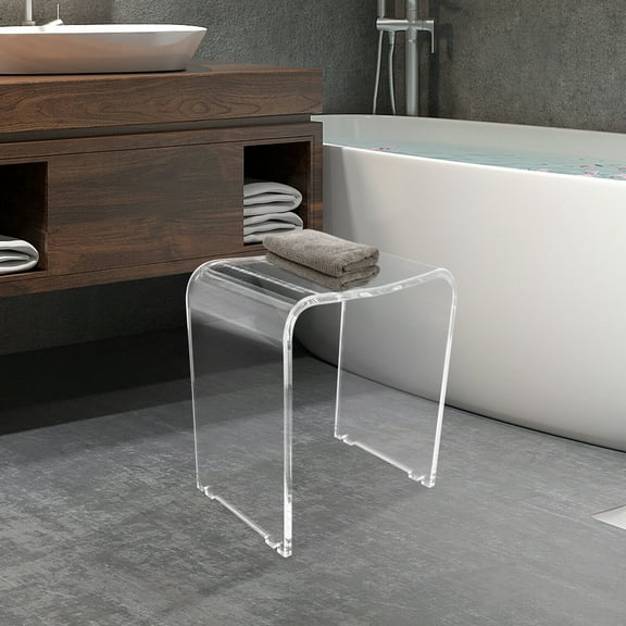 Clear Acrylic Shower Bench Seat Bathroom Stool Rounded Edge Bath Chair Seat for Sauna, Weight Capacity 300Lbs
