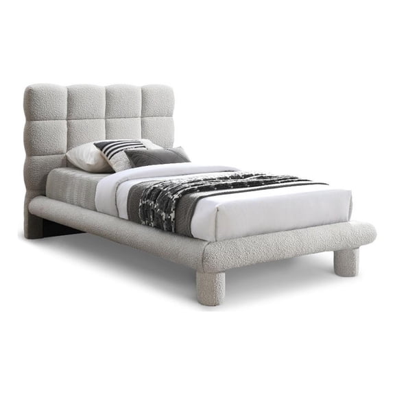 Meridian Furniture Deco Cream Boucle Fabric Twin Bed