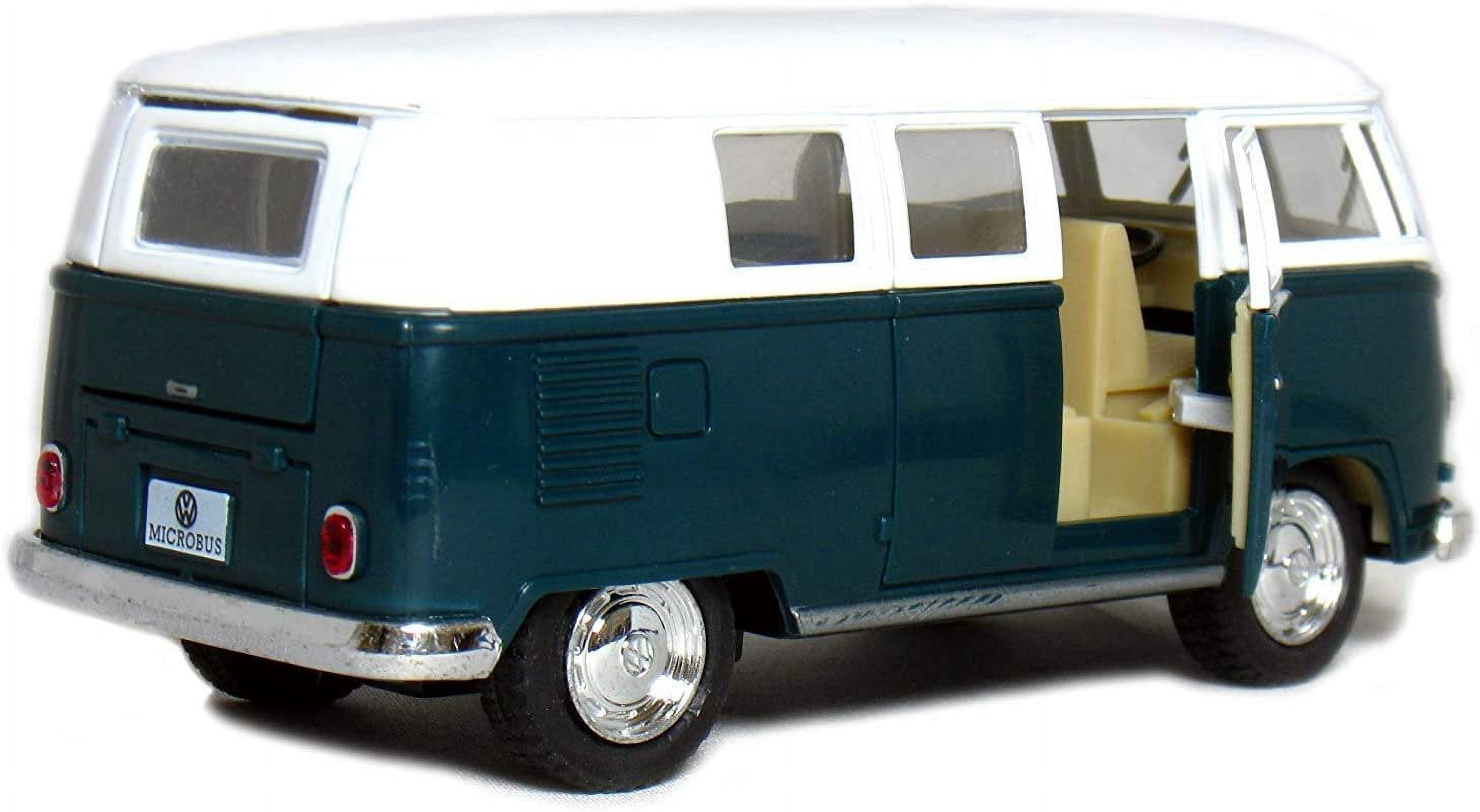 Kinsmart 1:32 VW T1 Bus Modellauto – Grüner Classic Bus Mit Flower Power Design, Türen öffnen Sich