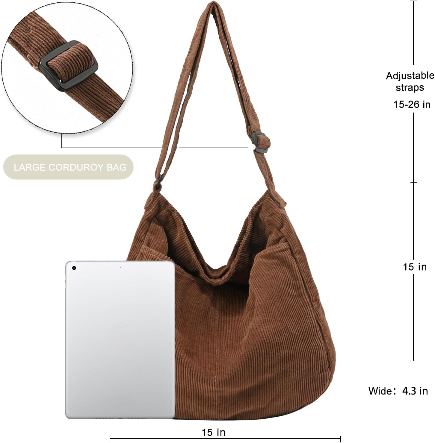 Lohol Canvas Tote Bag, Casual Hobo Crossbody Shoulder Bag for Women and Men, Large Purse for Travel and Work-Brown