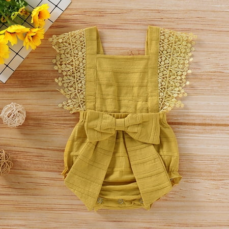 

Soft Bodysuit For Kids Boy Bow Baby Romper Girl Clothes Lace Outfits Bodysuit Solid Boys Romper&Jumpsuit
