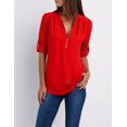 thumbnail image 5 of Ladies Loose Chiffon Shirt Multi Colors V-Neck Zipper Long-Sleeved Casual Basic Blouse Shirt Tops Plus Size, 5 of 8