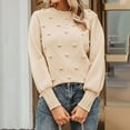 thumbnail image 2 of Chandail Col Rond Automne pour Femmes Mignon Manches Longues Bouffantes Tricot Épais avec Pompon, 2 of 6