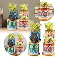 thumbnail image 3 of 4 Sets Boho Plant Pots Succulent Pot Modern Sun Ceramic Flower Planter Pot with Bamboo Tray for Indoor Plants, Aloe, Cactus, Home Office Decor(A), 3 of 6