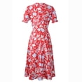 thumbnail image 3 of Fridja Robe Imprimée Col en V pour Femmes, Manches Courtes, Fête, Plage, 3 of 9