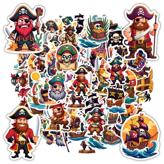 35pcs-50pcs Cartoon Pirate Stickers Adventure Skeleton Stickers Nautical PVC Stickers for Laptops Suitcases Notebooks