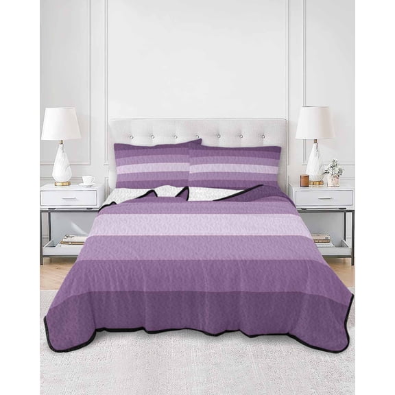 Quilts King Size, Geometric Purple, Soft Comforter Bedding Set for Bed, Solid Ombre Geometric Modern Stripe Lightweight Quilted Bedspread with Pillow Cover(2 Pieces) for All Season, 96x106 Inch