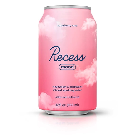 2X - Recess Mood Strawberry Rose Sparkling Water with Magnesium L Threonate - 12 fl oz Can