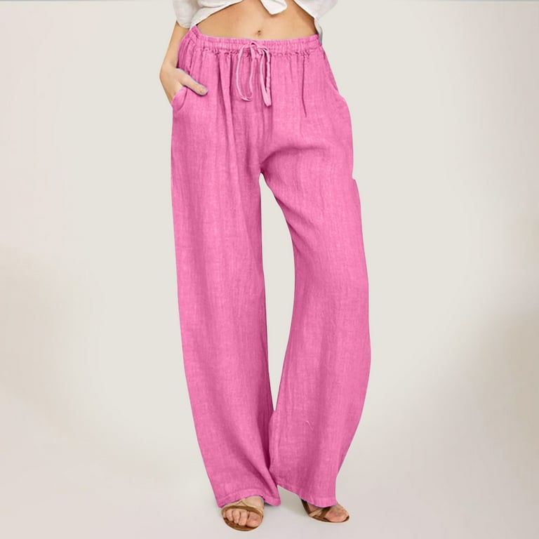 Dress Pants Women High Waisted Wide Leg Pants Fashion Drawstring Elastic  Trousers Comfy Straight Leg Long With Pockets Women Pajama Juniors Beach  Tall Linen Suit for Elastic Womens Pink M - Walmart.com