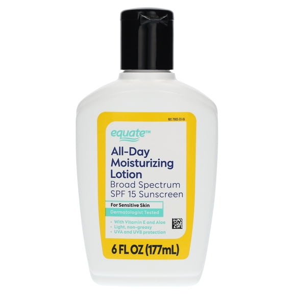 Equate All-Day Moisturizing Lotion for Sensitive Skin with Broad Spectrum SPF 15 Sunscreen, 6 fl oz