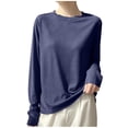 thumbnail image 2 of Lonomox Womens Pullover Tops Solid Color Long Sleeve Shirts Crew Neck Loose Fashion Casual T Shirts, 2 of 5