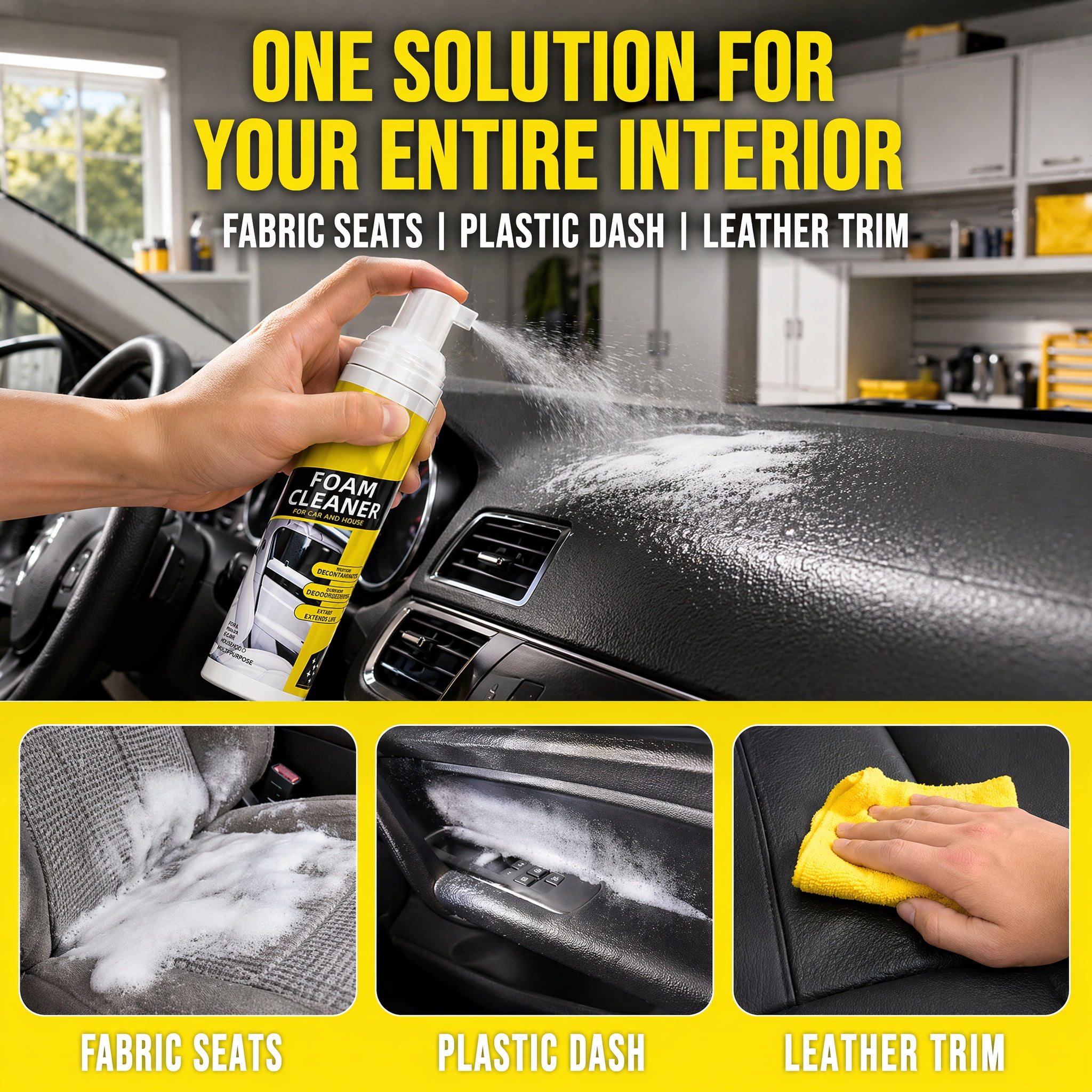 Qifor 4-in-1 Multi-Enzyme Multi-Purpose Foam Cleaner, All Purpose Car Interior Detailer Spray for Auto Detailing, Fabric Car Seats, Home & Office, No Residue Deep  Foam Cleaner