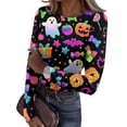 thumbnail image 3 of Halloween Long Sleeve Shirts for Women Slim Fitted Ribbed Novelty Pumpkin Ghost Tunic Tops Party Crew Neck Spring Day Fashion Clothing Multicolor XL, 3 of 7