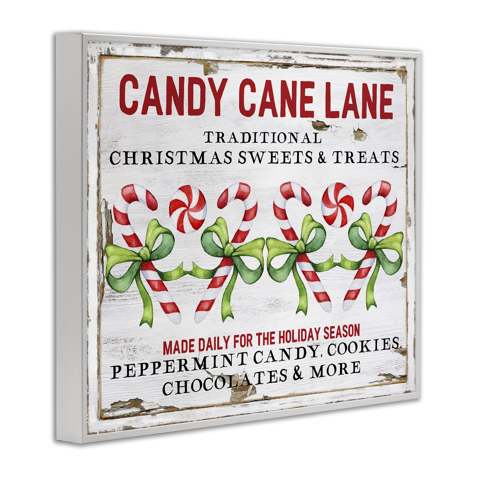 Stupell Industries Candy Cane Lane Sign Holiday Painting White Framed Art Prints Wall Art, 14 x 11
