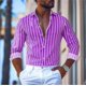 thumbnail image 1 of Camisa estampada a rayas para hombre, camisa de manga larga, patrón monocromático de alta definición, informal, de negocios, moda de verano, 6XL, 1 of 6