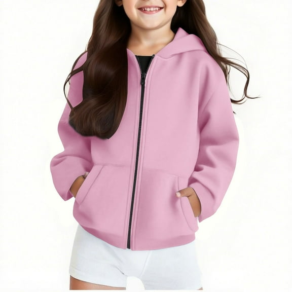 Hoodies for Girls Casual Long Sleeve Zip Up Jacket Fleece Lined Outerwear Jacket Winter Clothes Girls Clothes 7-8 Years