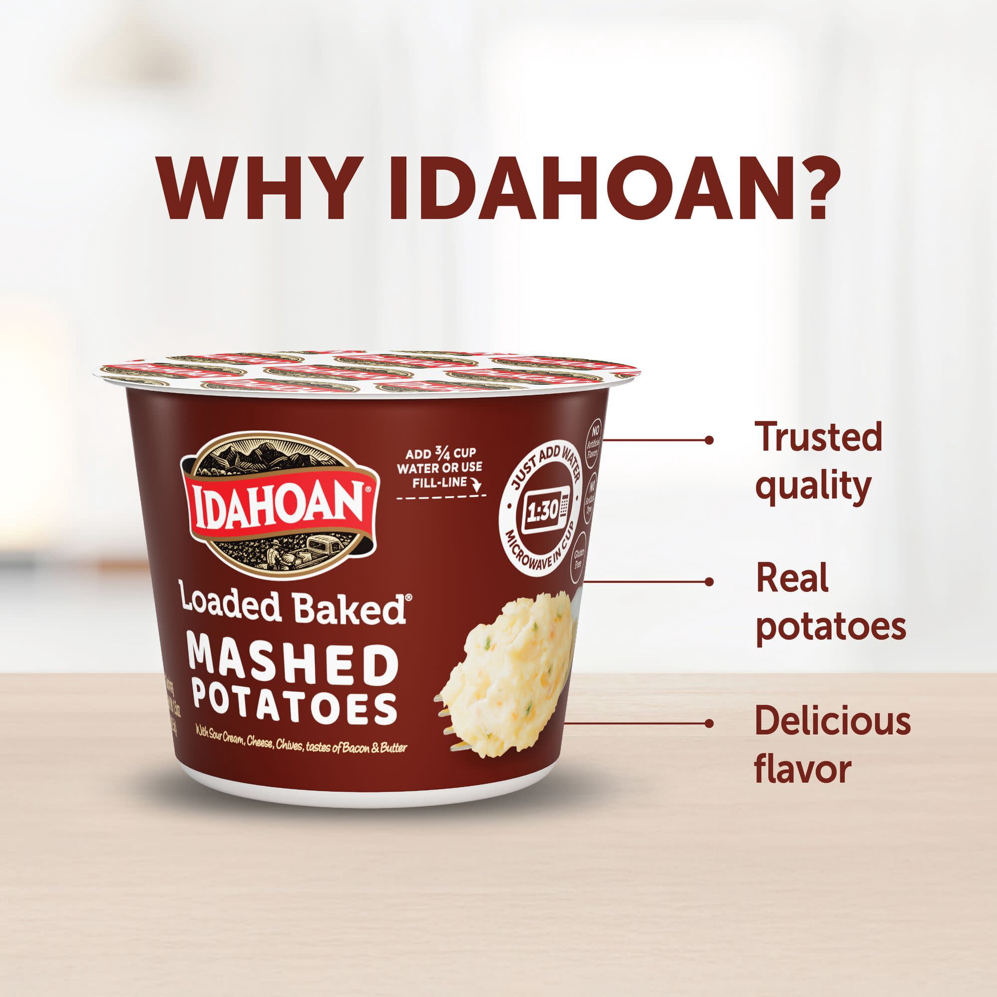(3 pack) Idahoan Loaded Baked Mashed Potatoes, 1.5 oz Cup (Pack of 4)