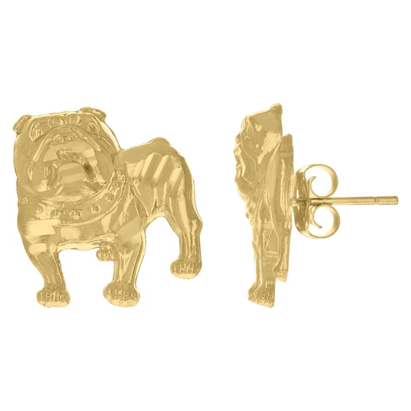 10k Yellow Gold Mens Animal Bull Dog Pet Stud Earrings