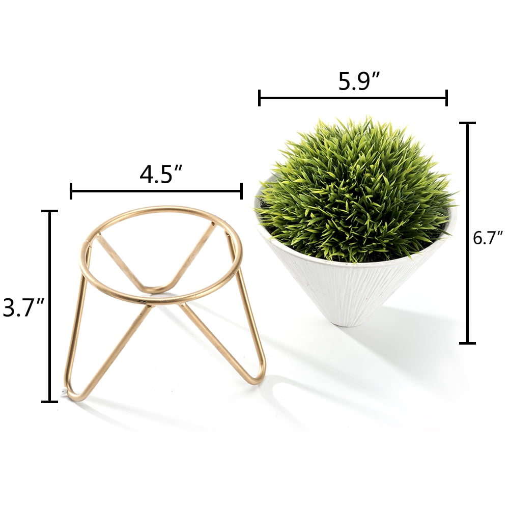 K-Cliffs Modern Design Artificial Plant,Faux Greeny Grass Potted in Conical Shape White Ceramic Pot with a Removable Galvanized Brass Metal Rack