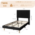 thumbnail image 2 of Twin Bed Frame with Adjustable Headboard, Velvet Upholstered Platform Twin Size Bed Frame, Vertical Channel Tufted, Strong Wooden Slats, No Box Spring Needed, Easy Assembly, Black, 2 of 7