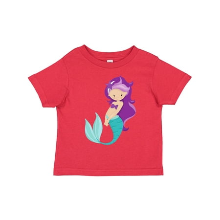 

Inktastic Cute Mermaid Little Mermaid Purple Hair Star Gift Toddler Toddler Girl T-Shirt