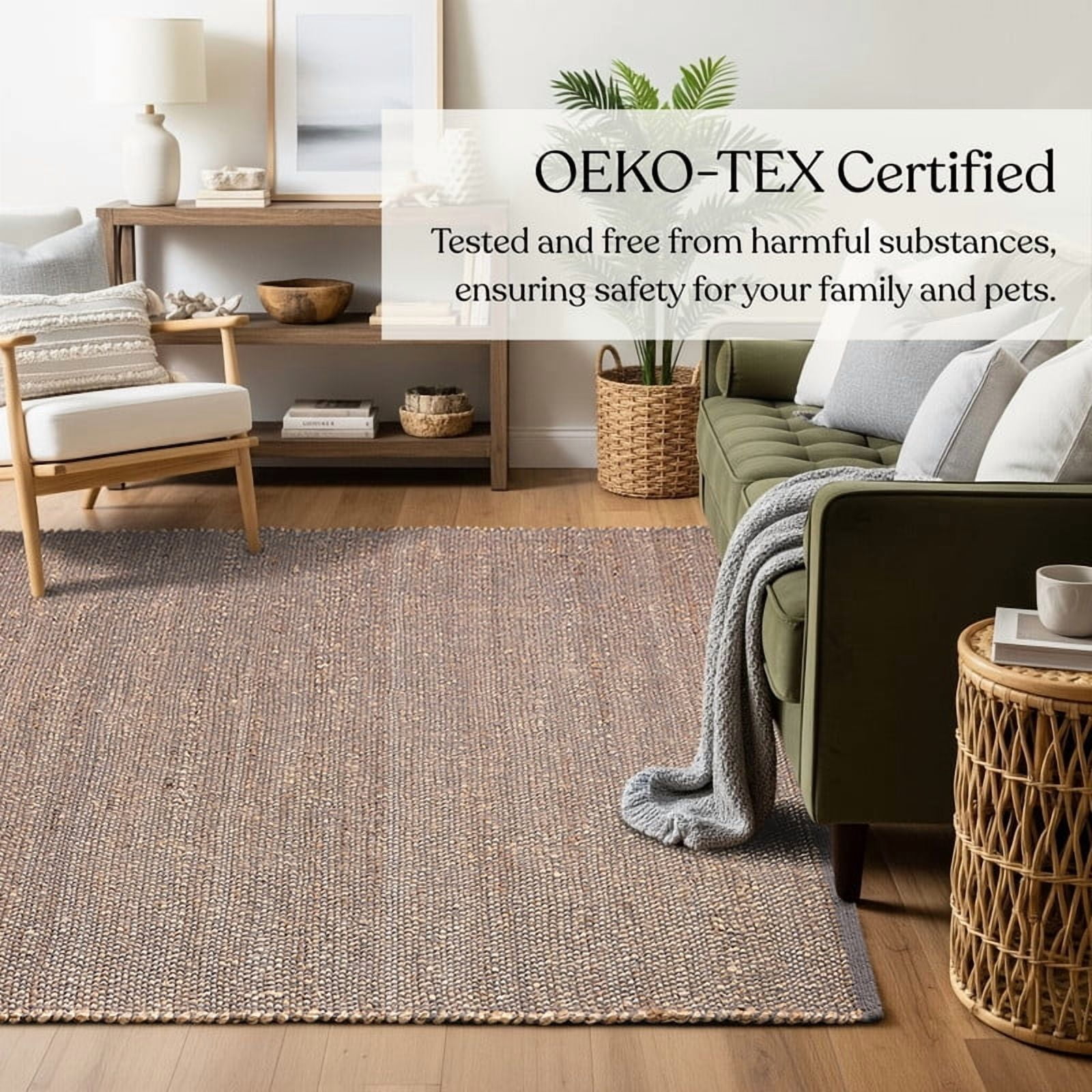 Delara Dark Grey 8' X 10' Handwoven Jute and Cotton Area Rug, Flatweave, Farmhouse Style